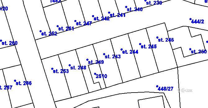 Parcela st. 243 v KÚ Čtyřicet Lánů, Katastrální mapa