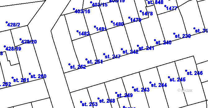 Parcela st. 247 v KÚ Čtyřicet Lánů, Katastrální mapa