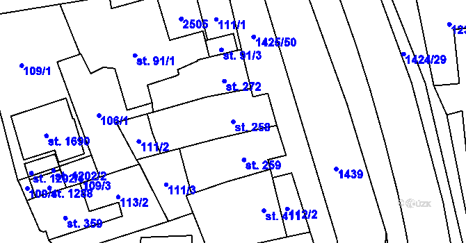 Parcela st. 258 v KÚ Čtyřicet Lánů, Katastrální mapa