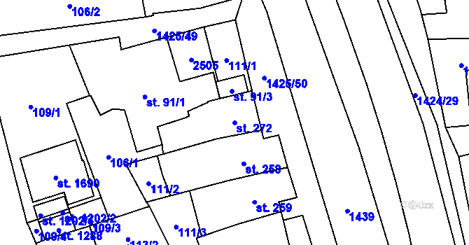 Parcela st. 272 v KÚ Čtyřicet Lánů, Katastrální mapa
