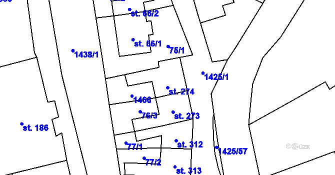 Parcela st. 274 v KÚ Čtyřicet Lánů, Katastrální mapa