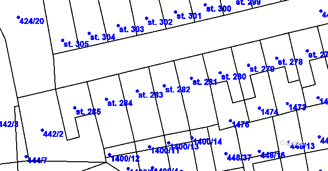 Parcela st. 282 v KÚ Čtyřicet Lánů, Katastrální mapa