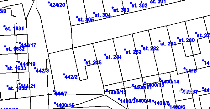 Parcela st. 284 v KÚ Čtyřicet Lánů, Katastrální mapa