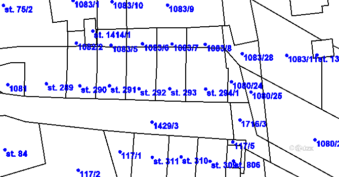Parcela st. 293 v KÚ Čtyřicet Lánů, Katastrální mapa