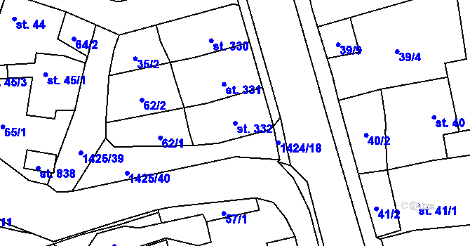Parcela st. 332 v KÚ Čtyřicet Lánů, Katastrální mapa