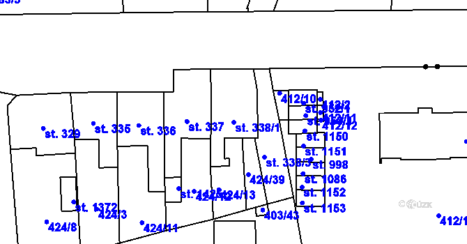 Parcela st. 338/1 v KÚ Čtyřicet Lánů, Katastrální mapa