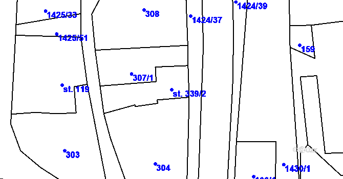 Parcela st. 339/2 v KÚ Čtyřicet Lánů, Katastrální mapa