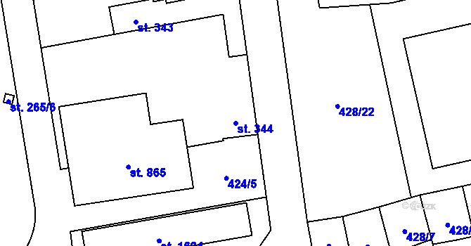 Parcela st. 344 v KÚ Čtyřicet Lánů, Katastrální mapa