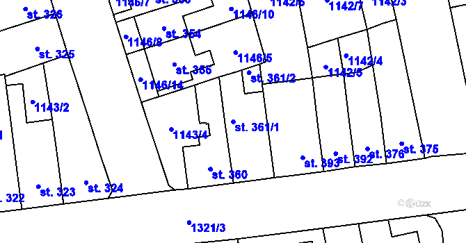 Parcela st. 361/1 v KÚ Čtyřicet Lánů, Katastrální mapa