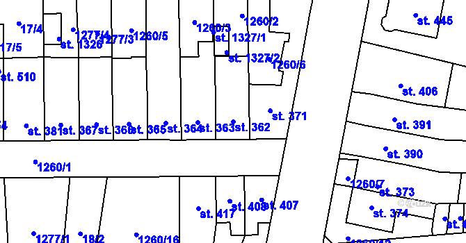 Parcela st. 362 v KÚ Čtyřicet Lánů, Katastrální mapa