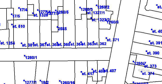 Parcela st. 363 v KÚ Čtyřicet Lánů, Katastrální mapa