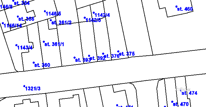 Parcela st. 376 v KÚ Čtyřicet Lánů, Katastrální mapa