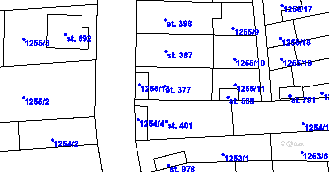 Parcela st. 377 v KÚ Čtyřicet Lánů, Katastrální mapa