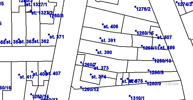 Parcela st. 390 v KÚ Čtyřicet Lánů, Katastrální mapa