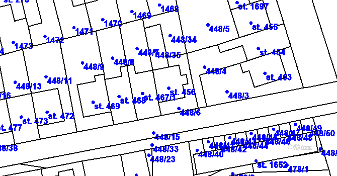Parcela st. 456 v KÚ Čtyřicet Lánů, Katastrální mapa
