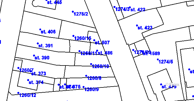 Parcela st. 486 v KÚ Čtyřicet Lánů, Katastrální mapa