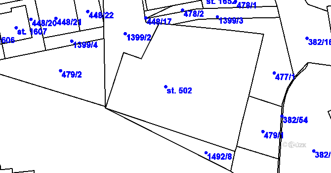 Parcela st. 502 v KÚ Čtyřicet Lánů, Katastrální mapa