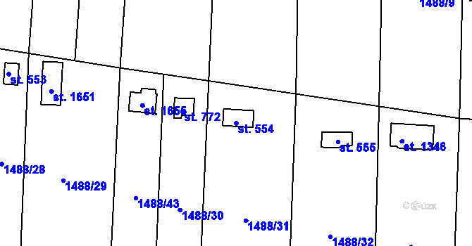 Parcela st. 554 v KÚ Čtyřicet Lánů, Katastrální mapa