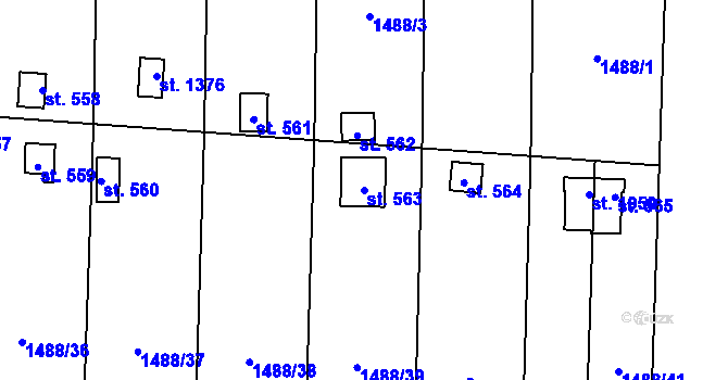 Parcela st. 563 v KÚ Čtyřicet Lánů, Katastrální mapa