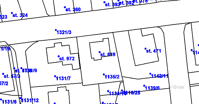 Parcela st. 619 v KÚ Čtyřicet Lánů, Katastrální mapa