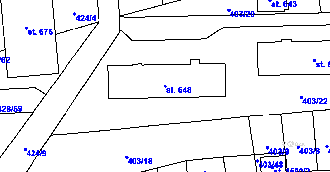 Parcela st. 648 v KÚ Čtyřicet Lánů, Katastrální mapa