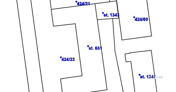 Parcela st. 651 v KÚ Čtyřicet Lánů, Katastrální mapa