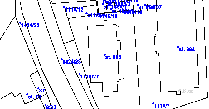Parcela st. 693 v KÚ Čtyřicet Lánů, Katastrální mapa
