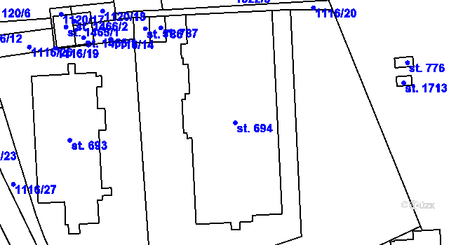 Parcela st. 694 v KÚ Čtyřicet Lánů, Katastrální mapa