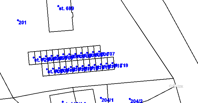 Parcela st. 707 v KÚ Čtyřicet Lánů, Katastrální mapa