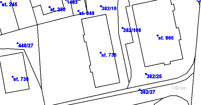 Parcela st. 735 v KÚ Čtyřicet Lánů, Katastrální mapa