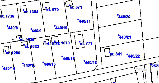 Parcela st. 771 v KÚ Čtyřicet Lánů, Katastrální mapa