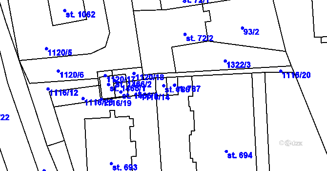 Parcela st. 786 v KÚ Čtyřicet Lánů, Katastrální mapa