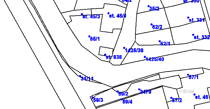 Parcela st. 838 v KÚ Čtyřicet Lánů, Katastrální mapa