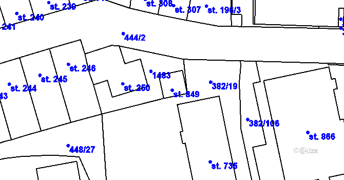 Parcela st. 849 v KÚ Čtyřicet Lánů, Katastrální mapa