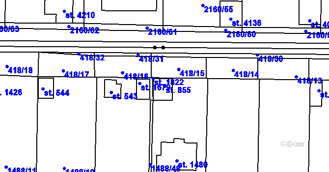 Parcela st. 855 v KÚ Čtyřicet Lánů, Katastrální mapa