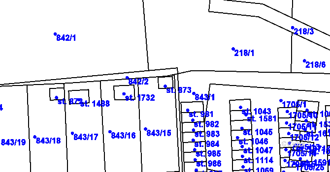 Parcela st. 873 v KÚ Čtyřicet Lánů, Katastrální mapa