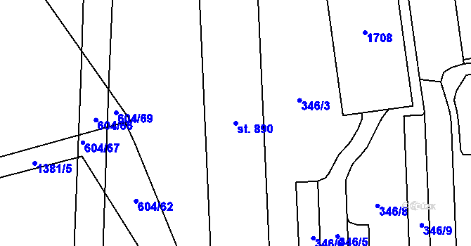 Parcela st. 890 v KÚ Čtyřicet Lánů, Katastrální mapa