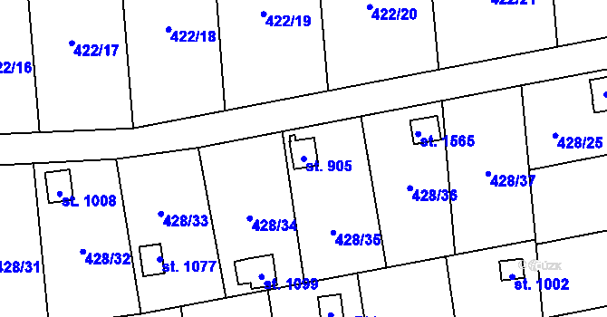 Parcela st. 905 v KÚ Čtyřicet Lánů, Katastrální mapa