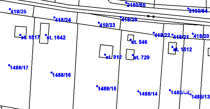 Parcela st. 912 v KÚ Čtyřicet Lánů, Katastrální mapa