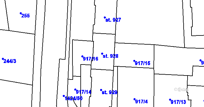 Parcela st. 928 v KÚ Čtyřicet Lánů, Katastrální mapa