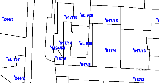 Parcela st. 929 v KÚ Čtyřicet Lánů, Katastrální mapa