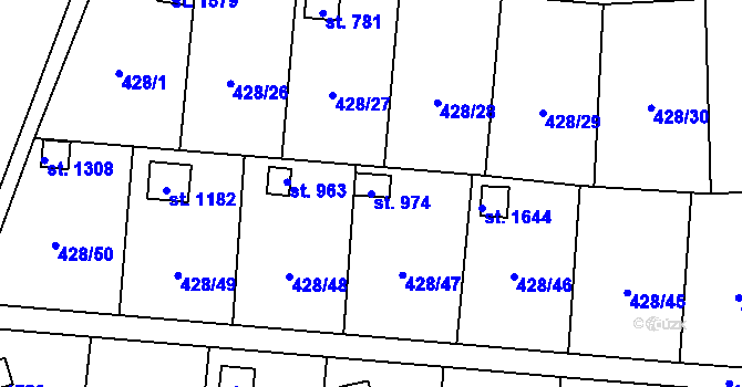 Parcela st. 974 v KÚ Čtyřicet Lánů, Katastrální mapa
