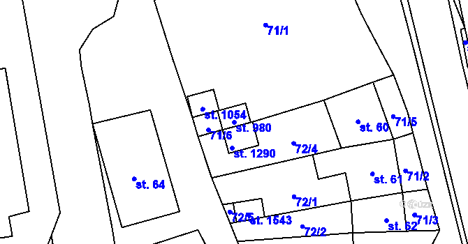 Parcela st. 980 v KÚ Čtyřicet Lánů, Katastrální mapa
