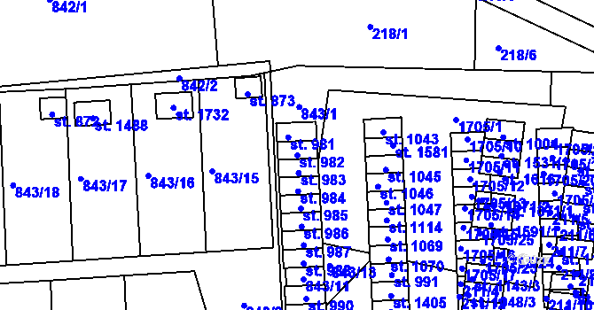 Parcela st. 982 v KÚ Čtyřicet Lánů, Katastrální mapa