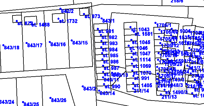 Parcela st. 985 v KÚ Čtyřicet Lánů, Katastrální mapa