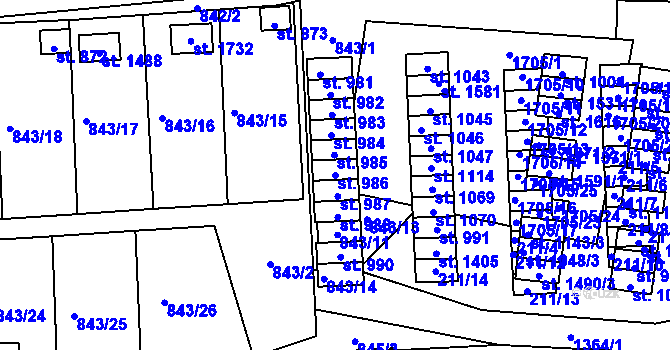 Parcela st. 986 v KÚ Čtyřicet Lánů, Katastrální mapa