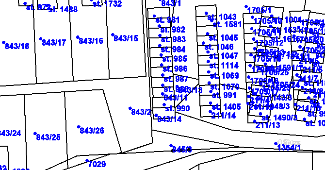 Parcela st. 988 v KÚ Čtyřicet Lánů, Katastrální mapa