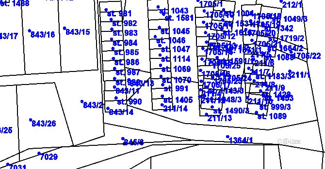 Parcela st. 991 v KÚ Čtyřicet Lánů, Katastrální mapa