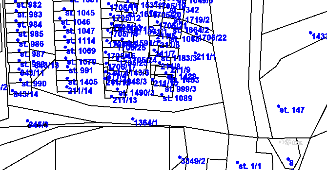 Parcela st. 999/3 v KÚ Čtyřicet Lánů, Katastrální mapa