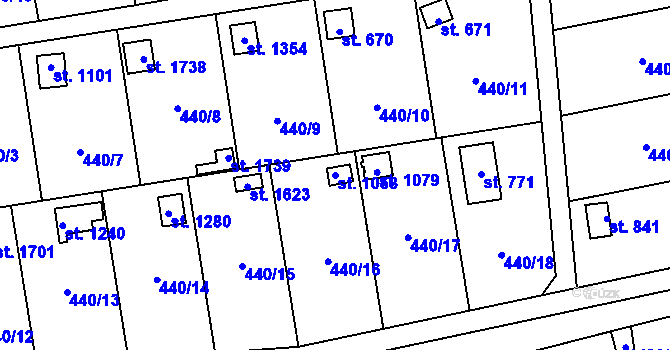 Parcela st. 1058 v KÚ Čtyřicet Lánů, Katastrální mapa